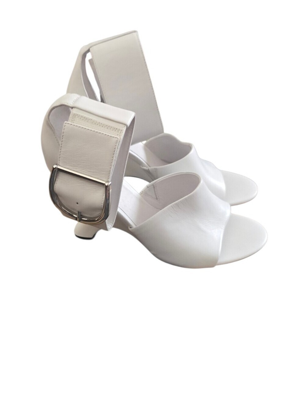 Jeffrey Campbell White Metamorph  Ankle Strap Heels Silver Buckle Size 9.5 - Picture 2 of 8